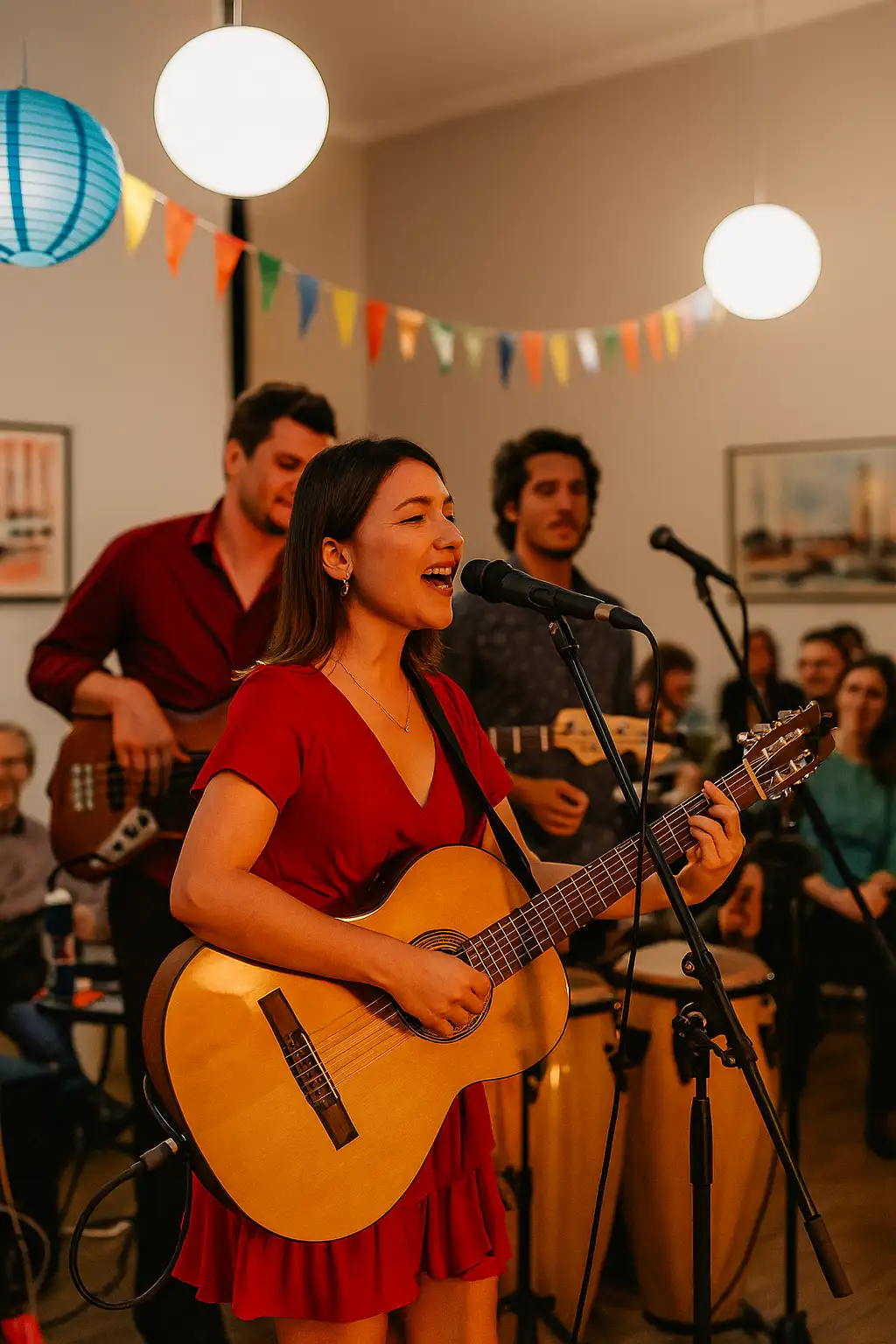 Livemusik mit Sängerin und Gitarre auf der Bühne der ElbFaire