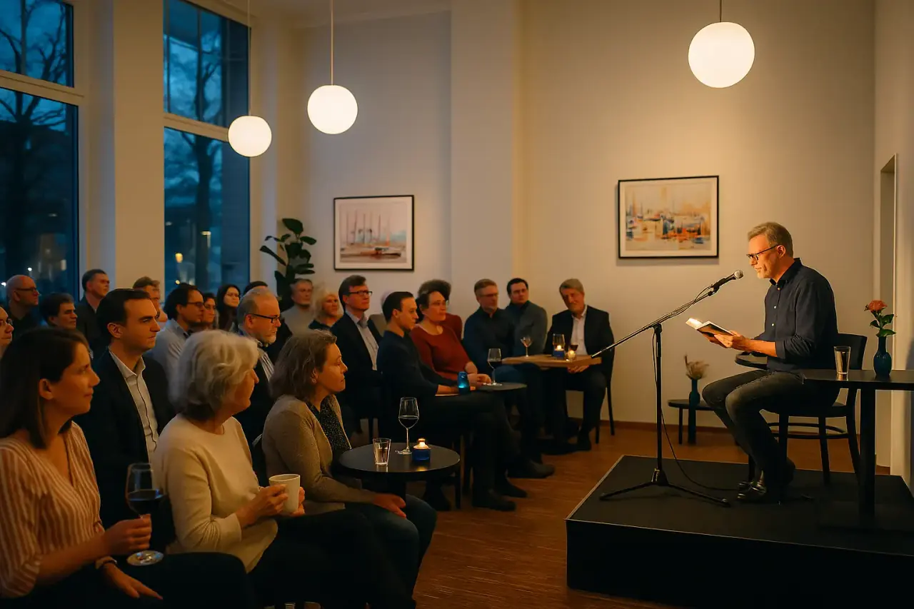 Lesung vor sitzendem Publikum in der ElbFaire